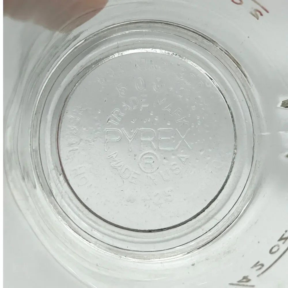 Vintage PYREX 508 Measuring Cup 1 Cup 8 oz Red Letter Open D Handle USA Glass